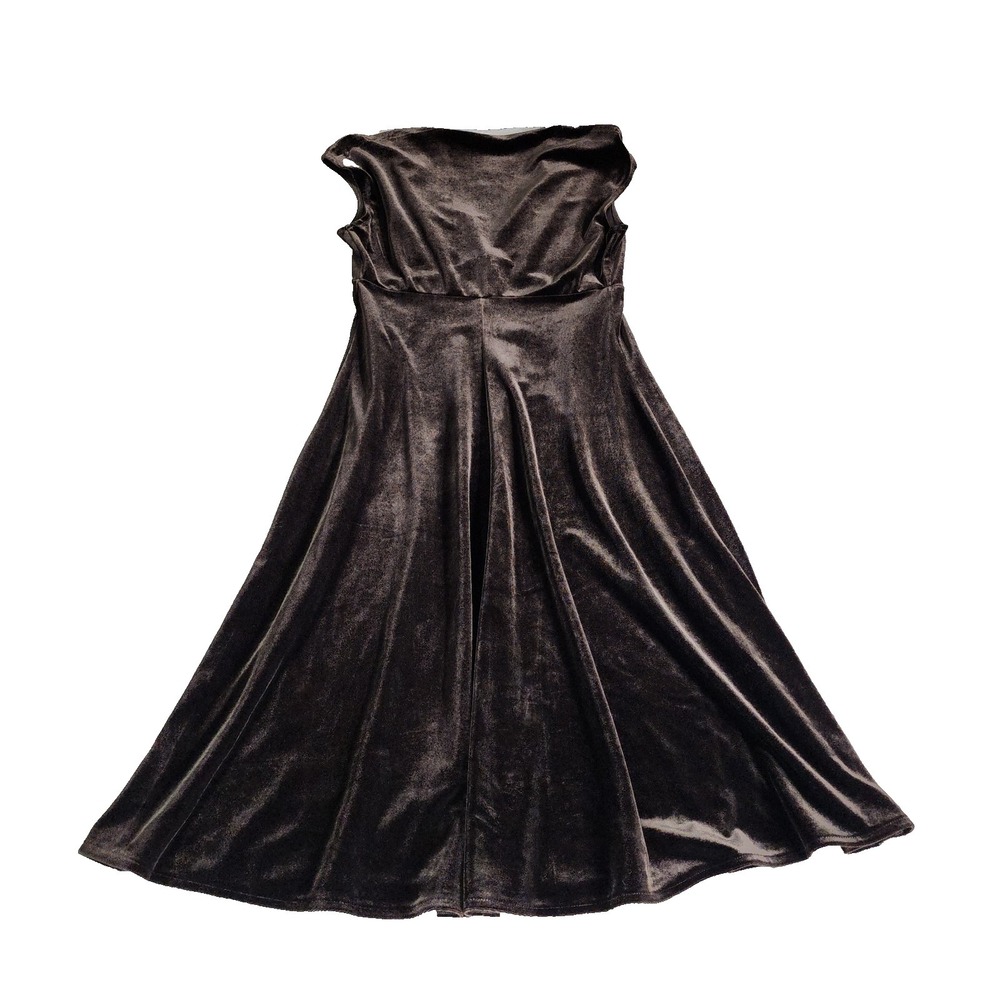 Lizzatti Dark‎ Brown Velour V Neck Sleeveless A Line Dress Size 8 - Picture 8 of 10